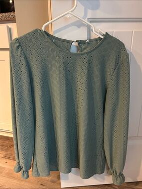 Women’s Eyelet Long-Sleeve Top in Sage Green